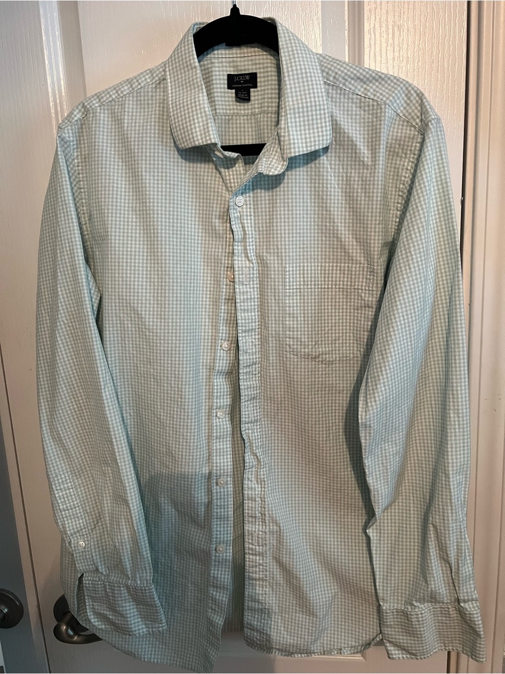 J. Crew Men's Mint Green Small Check Cotton Shirt
